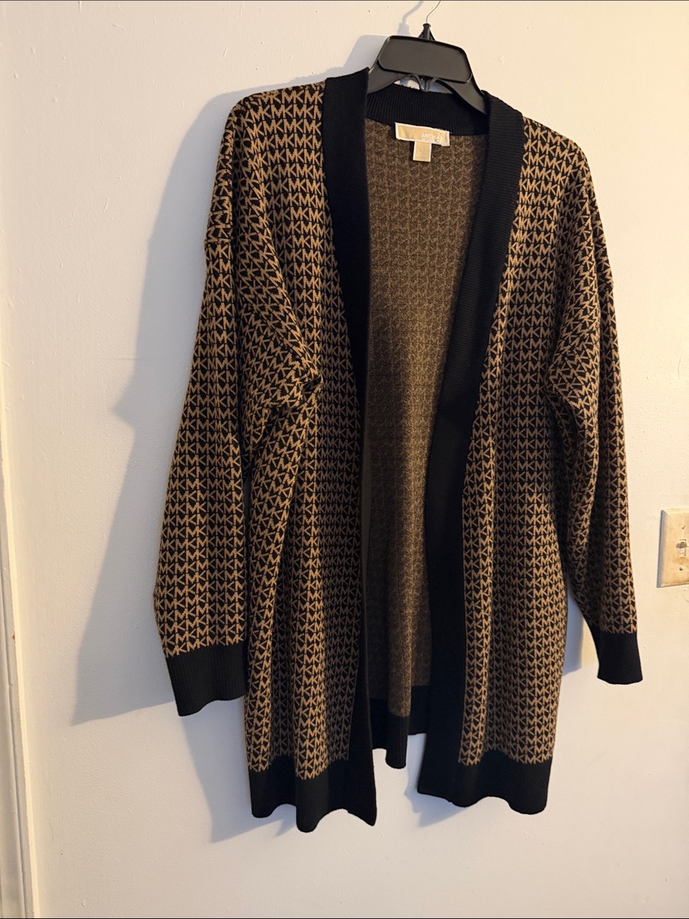 Michael Kors Brown and Black Logo-Print Open Cardigan
